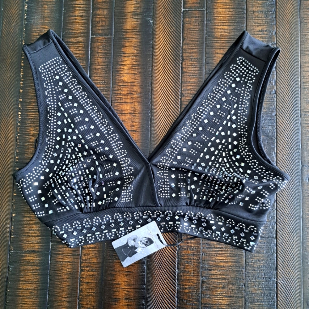 Sincerely Jules Black Studded V-Neck Crop Bralette